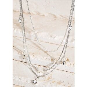 Star Charmed 3 Strand Tiered Necklace Silver 3320